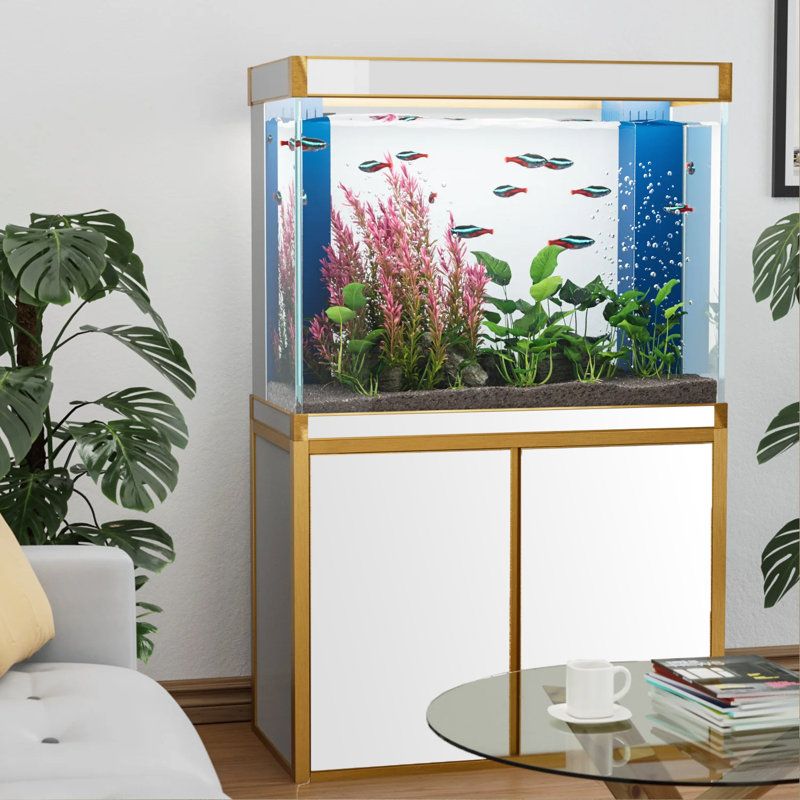 Réservoir d'aquarium rectangulaire, Blanc / Doré, 100 gallons (H 61 po x l 39,4 po x P 19,7 po)