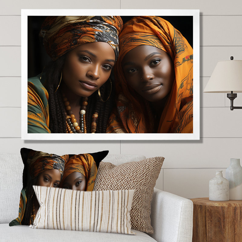 World Cultures Sœurs II sur toile, Cadre photo blanc, H 34 po x l 44 po x P 1,5 po