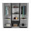 Armoire à six portes Mitu, sept tablettes intérieures, un tiroir, tringle noire / blanche