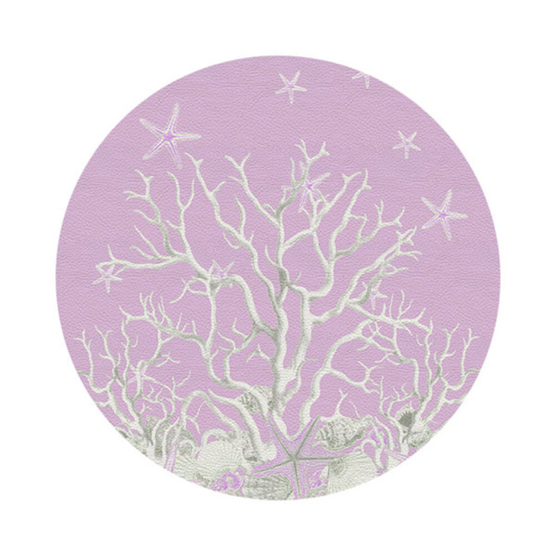 Coral Branch Vegan Leather Round Pebble Placemat, Lilac