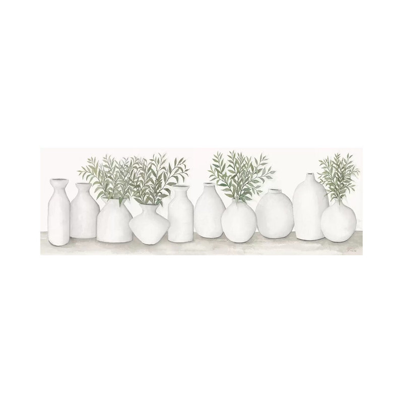 White Vases Still Life 1 Piece Panoramic Painting on Canvas, 40.64cm H x 121.92cm W x 3.81cm D, Wrapped Canvas