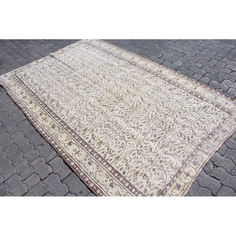 Grand tapis Oushak rétro en laine beige antique pour chambre et salle à manger