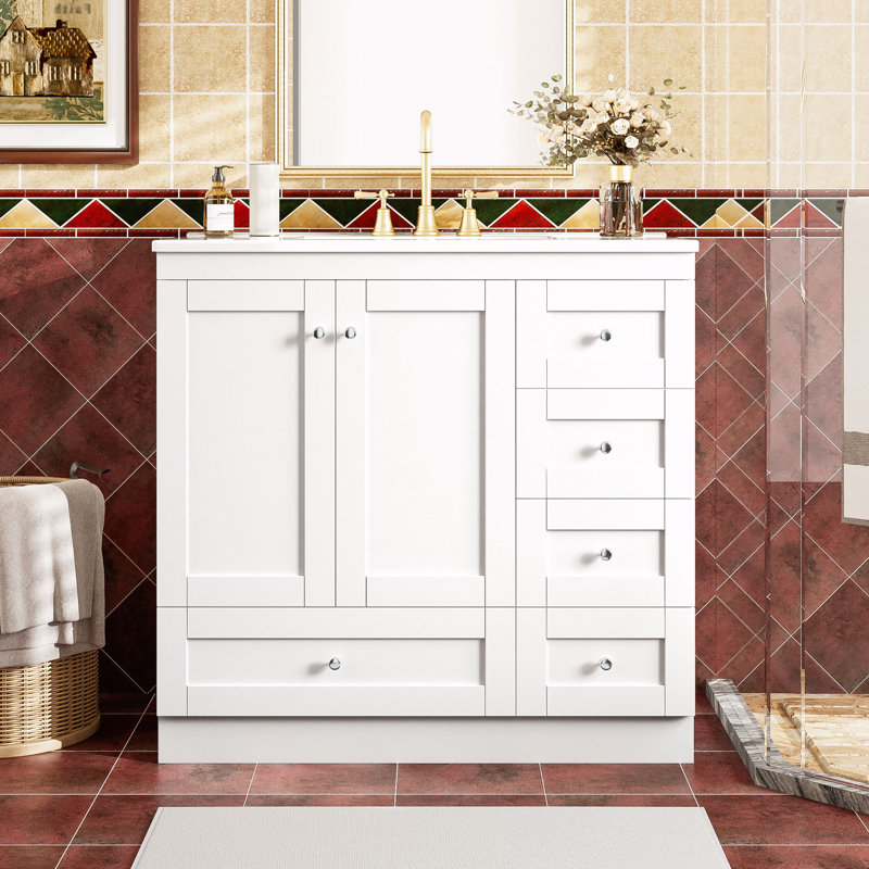 Meuble-lavabo autoportant avec lavabo en céramique, Blanc