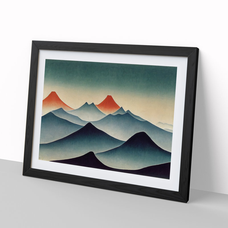 Abstract Japanese Mountains Vol.6 - Framed Print, Black, 46cm H x 64cm W x 2cm D