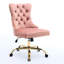 Chaise de bureau rose moderne avec boutons rembourrés en velours, base en métal doré électrolytique, fonction pivotante, coussin à rebond élevé, boutons de bureau réglables à la main, conception à boutons,-132960760-132960762