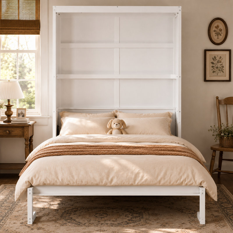 Armoire-lit escamotable à paroi double ultra-mince avec système de levage à deux pistons, unité de rangement intégrée et base à lattes flexibles Mabe