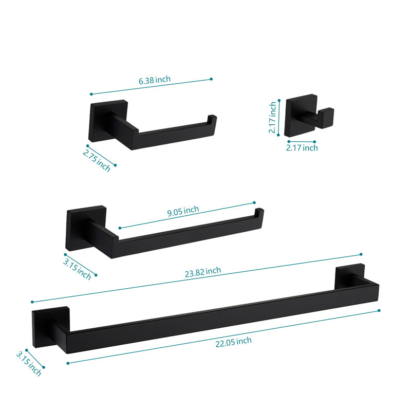 Bathroom Hardware 4, Matte Black - Stainless Steel, Suitable For Multiple Spaces Steel , 4 Smooth Edges, Corrosion Any Home