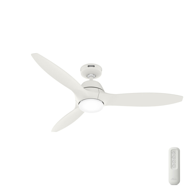 Hunter 52 inch ENERGY STAR® Damp Rated Ceiling Fan with LED Light Kit and Handheld Remote, White, Matte White