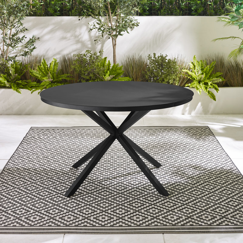 Rosston Round Garden Dining Table for Modern Outdoor Patio - Elegant Chic Design, Black