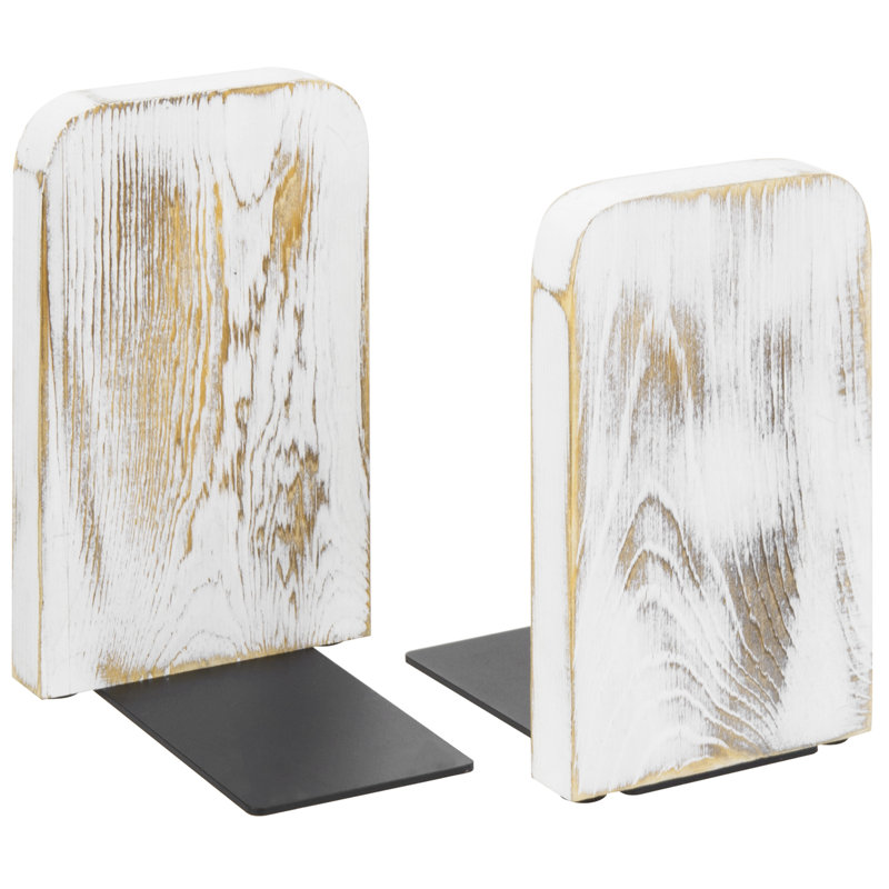 Wood Non-Skid Bookends, Whitewashed