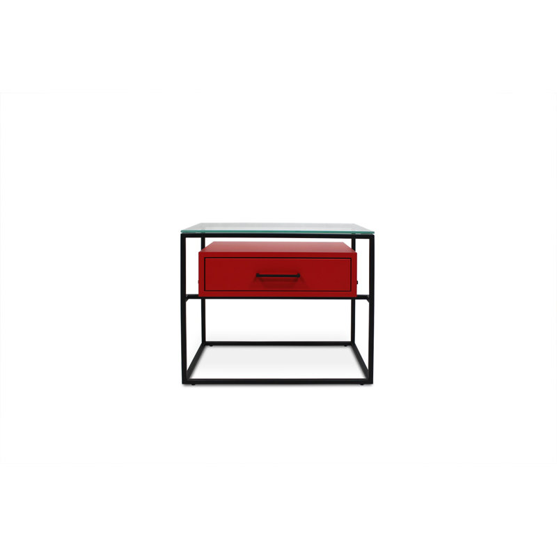 Gorton Glass Top End Table, Red, Black