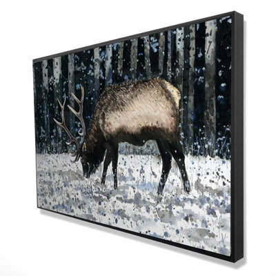 Caribou In The Winter Forest Print On Canvas