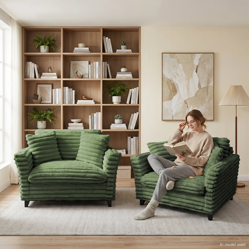 Fauteuil d'appoint surdimensionné à assise profonde avec coussins pour salon (ensemble de 2), Green