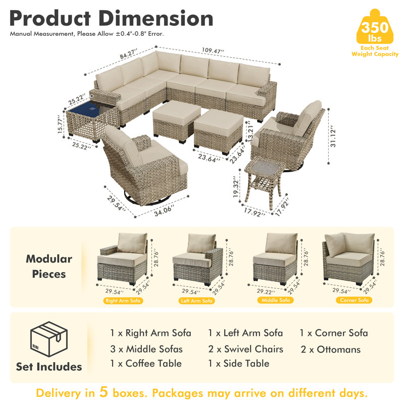 Tommy Wicker 10 - Person Outdoor Wicker Patio Conversation Furniture Set With Rocking Swivel Chairs, No, Beige