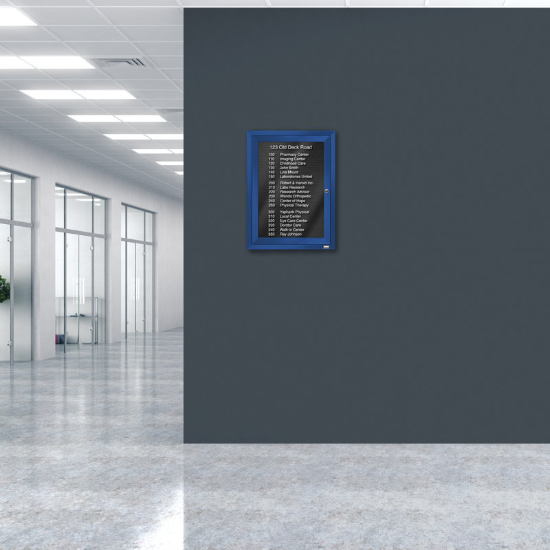 Tableau d'affichage mural fermé pour armoire d'annuaire, Bleu thermolaqué, Un, H 24 po x l 18 po