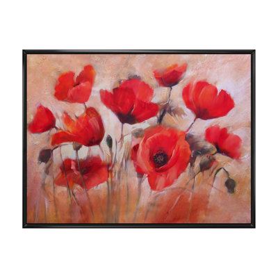 Red Blooming Poppies V - reproduction de cadre flottant sur toile