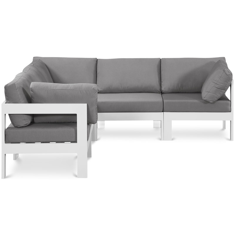 Lareen 90'' Wide Patio Sectional with Cushions, Gray, White