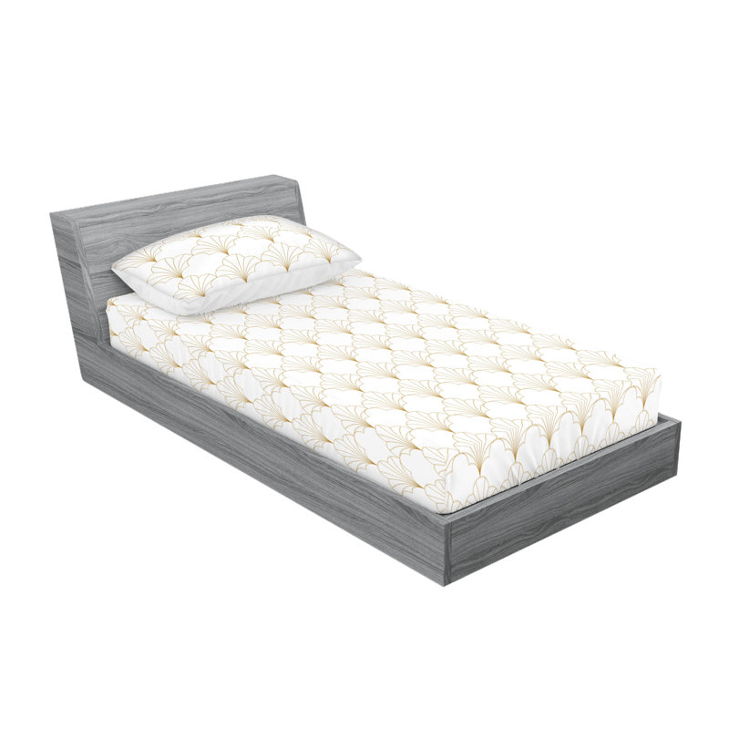  Ensemble de draps en microfibre géométrique, Ensemble de draps pour lit simple avec 1 taie d'or, Blanc
