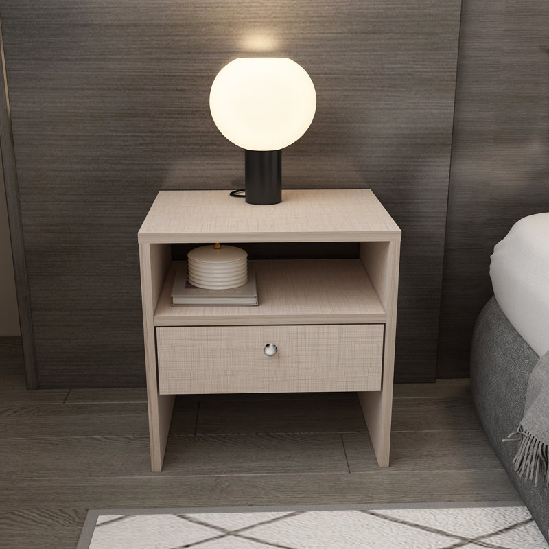 Zarae 1 Drawer Bedside Table Nightstand, Beige