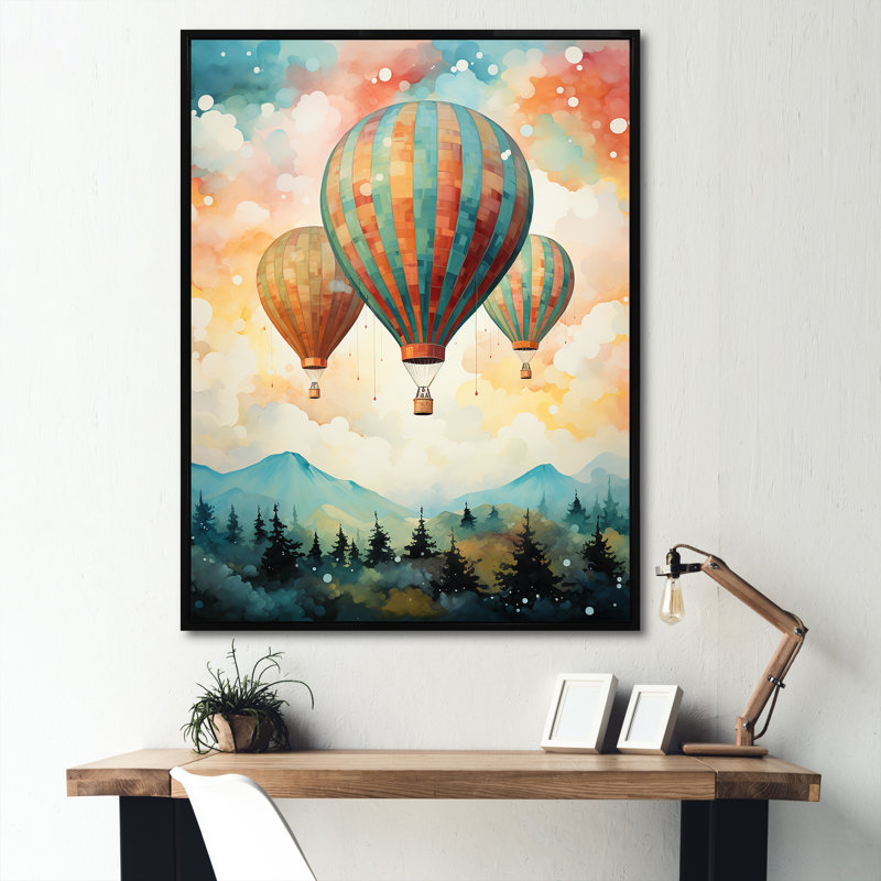 Charme classique en montgolfière II, Cadre flottant noir, H 32 po x l 16 po x P 1 po