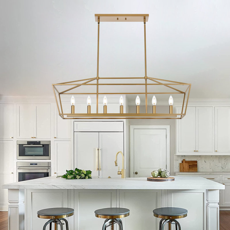 Chantrea 7 - Light Dimmable Kitchen Island Square / Rectangle Chandelier, Brushed Brass