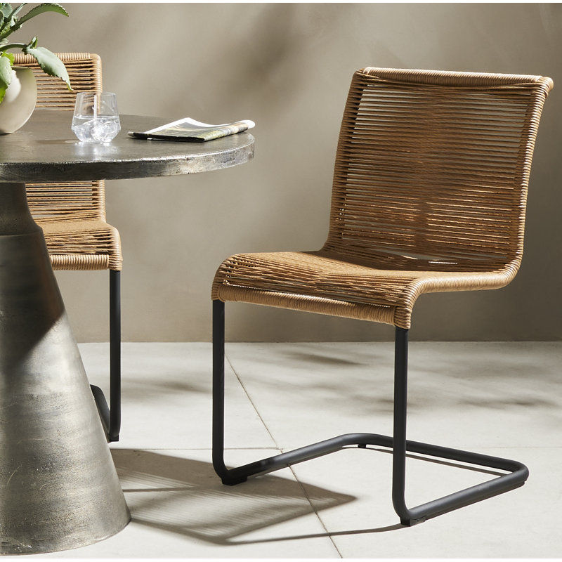 Grover Outdoor Dining Side Chair, Beige, Gunmetal