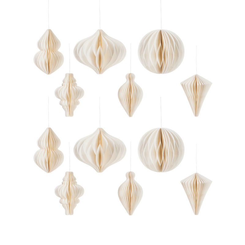 10 cm Geometric Paper Shatterproof Bauble, White