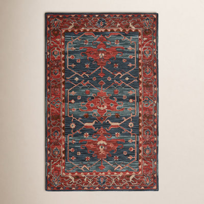 Red Blue Hand-Tufted Wool Oriental Rug