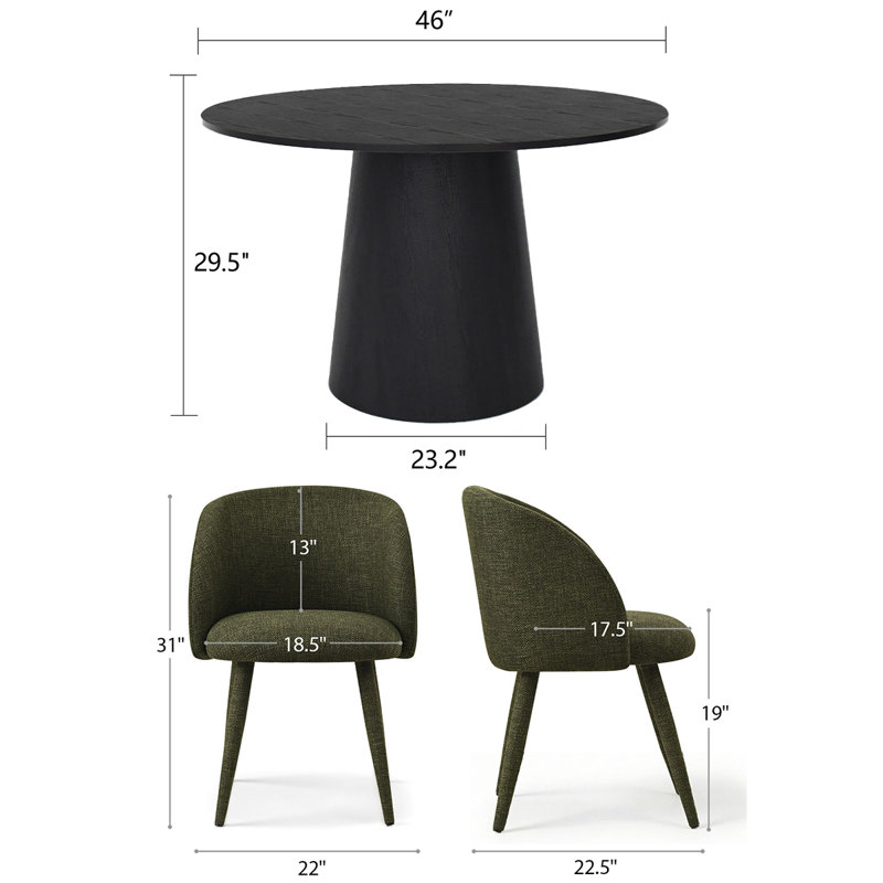 Round Dining Table Set For 4 With Upholstered Chairs, Modern Dining Set With Pedestal Base, Green