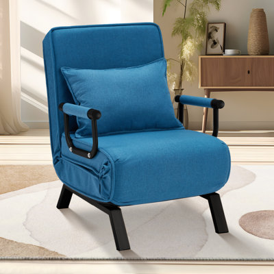 Convertible Sofa Bed Sleeper Chair, Single Person Chaise Lounge Couch W/ Pillow, Foldable Sofa Arm Chair W/ 6 Angles Adjustable Backrest, Folding Bed For Office Guest Room