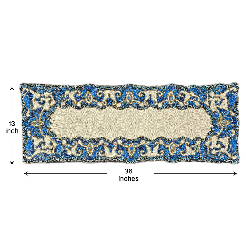 Chemin de table brodé et perlé Afrid, Rectangle de 54 po