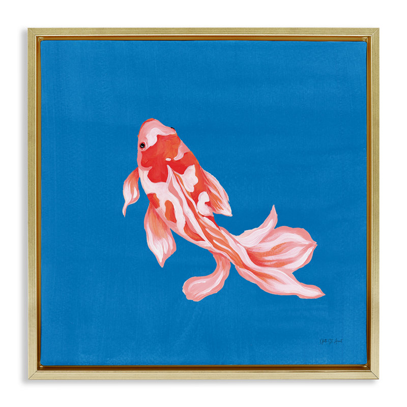 Cadre flottant bleu Koi, H 18 po x l 18 po, Cadre flottant métallique doré