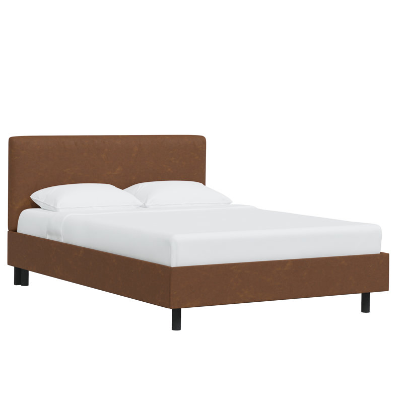 Cabra Upholstered Platform Bed, Distressed Saddle Brown Performance Faux Leather, Full