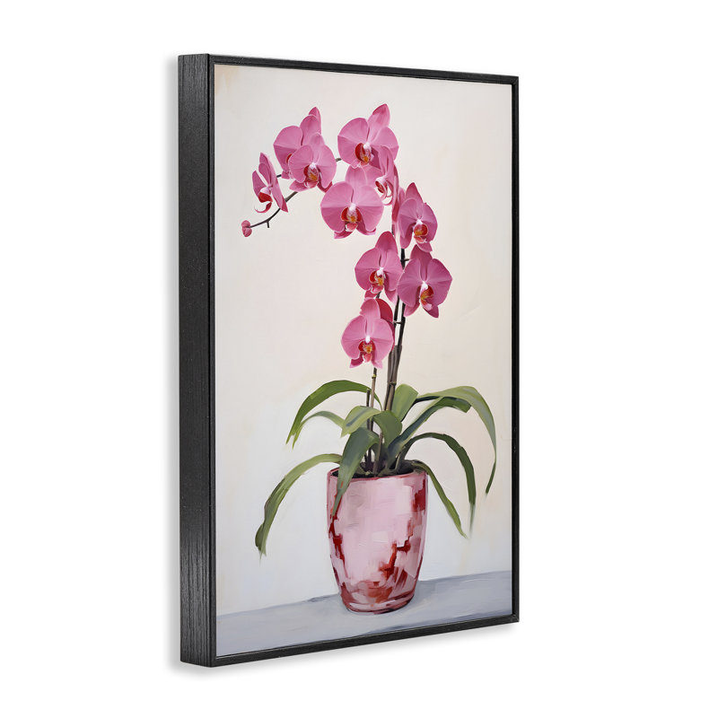 Orchidée rose moderne blanche, art giclée par Petals Prints Design, Giclée encadrée noir minuit, H 24 po x l 16 po