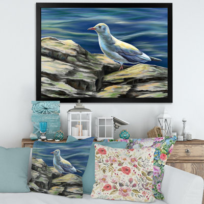 «Seagull Birds by the Sea», peinture sur toile encadrée
