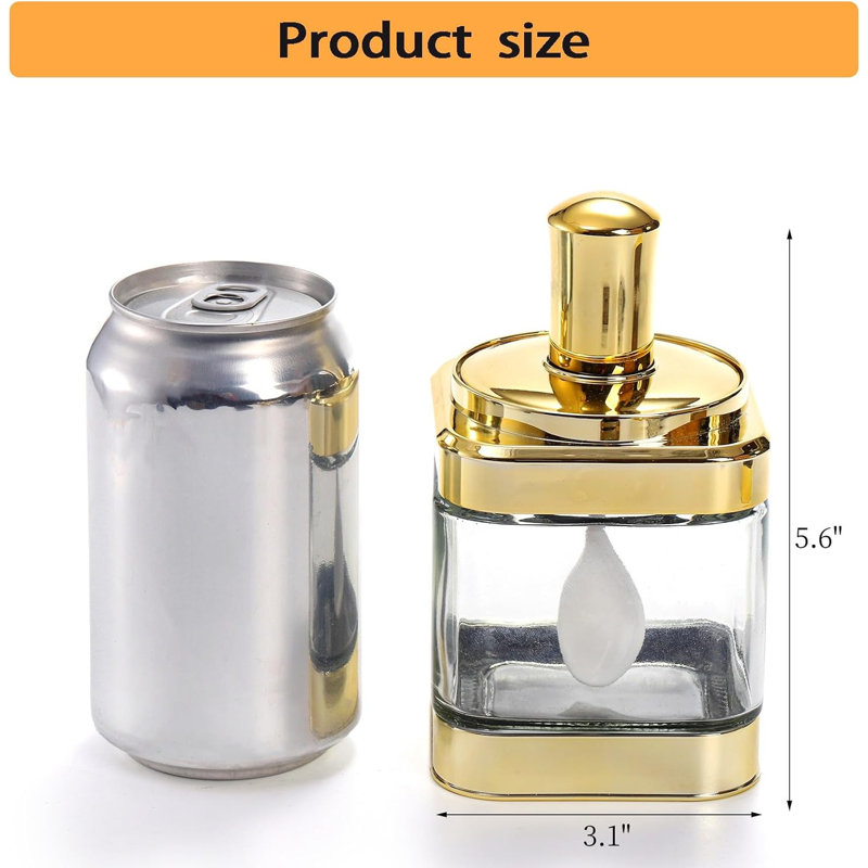 2 Pack Glss Condiment Pot, 12 Ounce Gold Spice Jars With Spoon, Seasoning Box Set Salt Container, Sugar Dispense, Kitchen Containers For Flour And Sugar