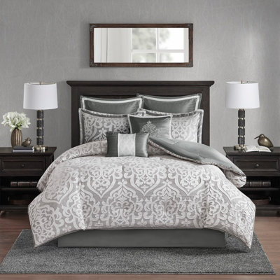Ensemble d'édredon 8 pièces jacquard argent / très grand argent