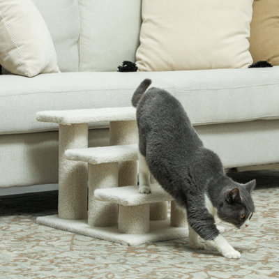 3-Step Pet Stairs, Carpeted Cat Scratching Post, Light Brown