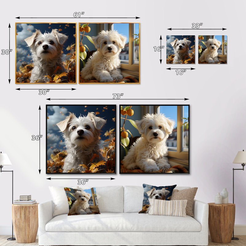 Bichon Breeze - ensemble de 2 animaux carrés, Cadre flottant noir, H 16 po x l 33 po