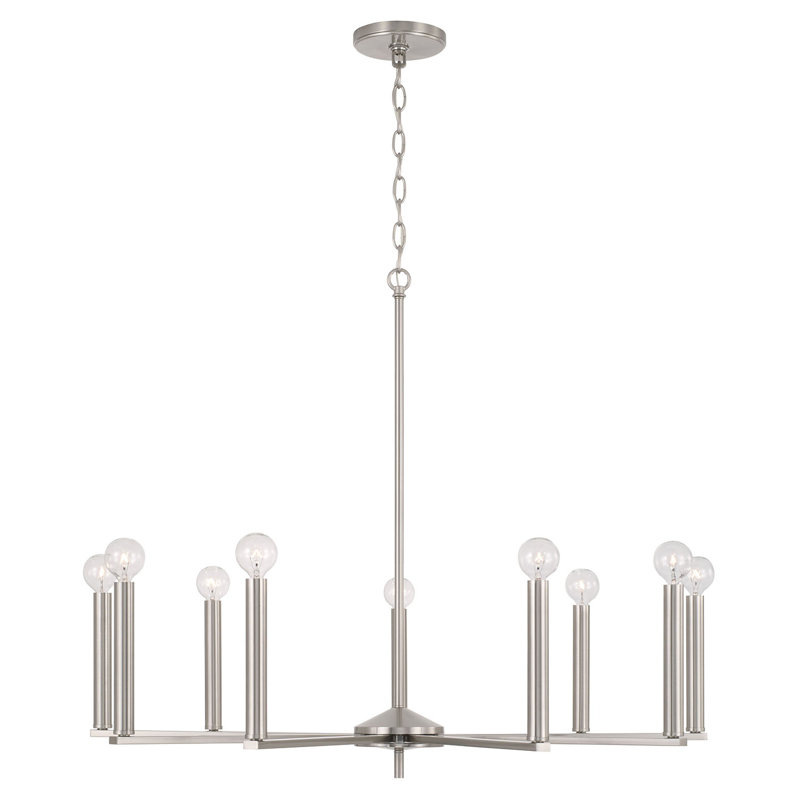 Lustre linéaire moderne à 9 lumières de style bougie , Nickel brossé