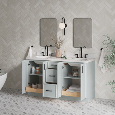 Meuble-lavabo double rectangulaire 61 po avec comptoir en quartz pur Ariel Kelly