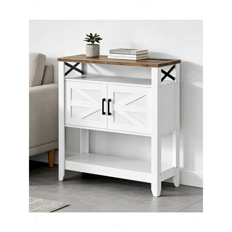 Console de ferme avec station de charge, armoire de rangement et tablettes ouvertes - table de canapé d'entrée avec prise de courant pour le couloir, la cuisine ou le salon