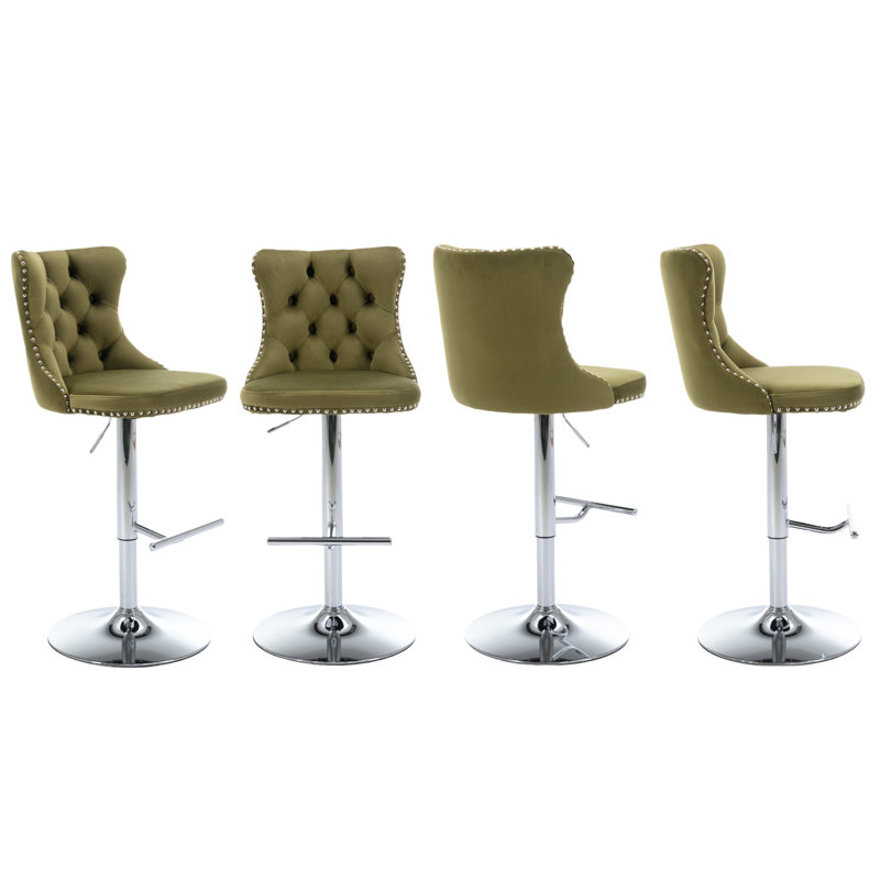 Tabourets de bar pivotants réglables à 360 °, 4, Vert olive, Argent