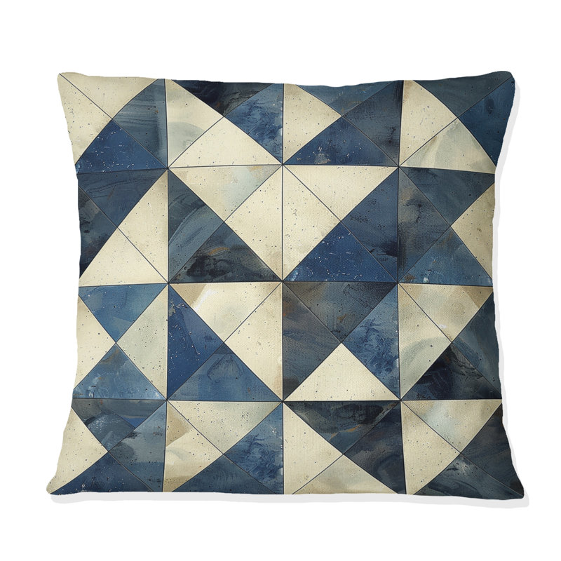 Coussin Blue Triangle Print II - Mid-Century, H 16 po x l 16 po