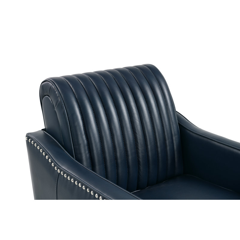 Carter 30'' Wide Faux Leather Swivel Upholstered Armchair, Blue Faux leather
