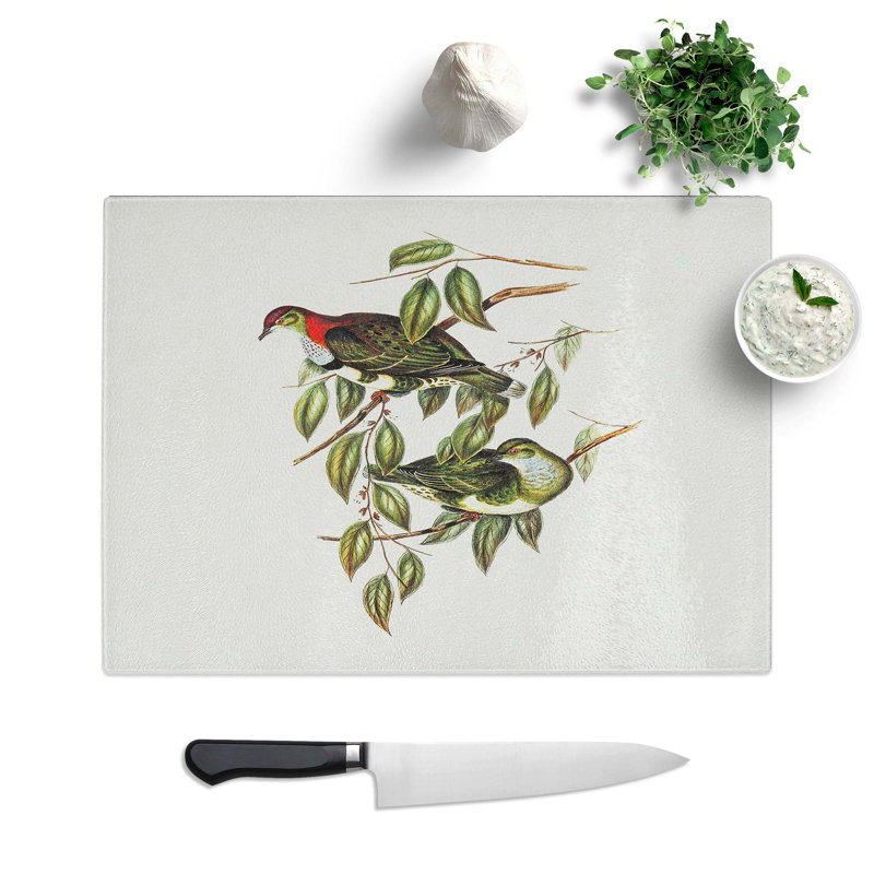 Tempered Glass Superb Fruit Pigeons by Elizabeth Gould Chopping Board, 28.5 cm W x 20 cm L
