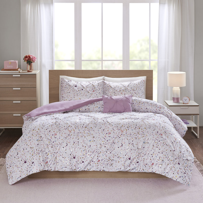 Twin/Twin XL Plum Pintuck and Metallic Print Sham Set