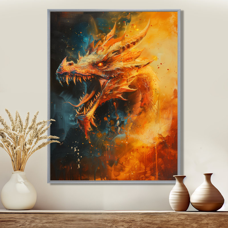 Art mural orange, orange et jaune, Toile argentée avec cadre flottant, H 32 po x l 16 po x P 1 po