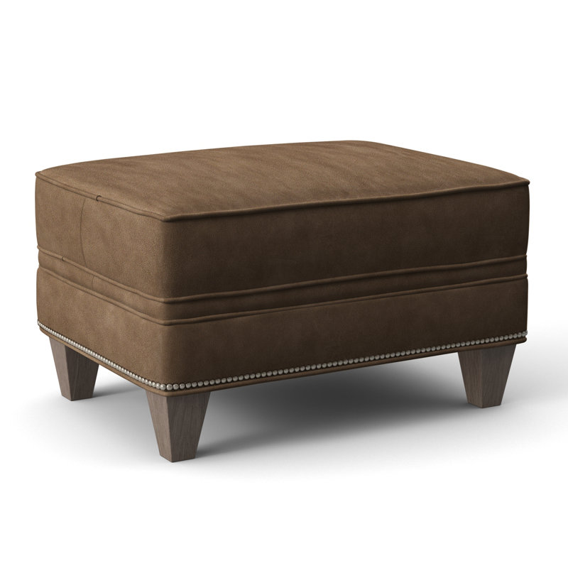 Taraval Ottoman, Rio Mineral Genuine Leather, Stone, Pewter