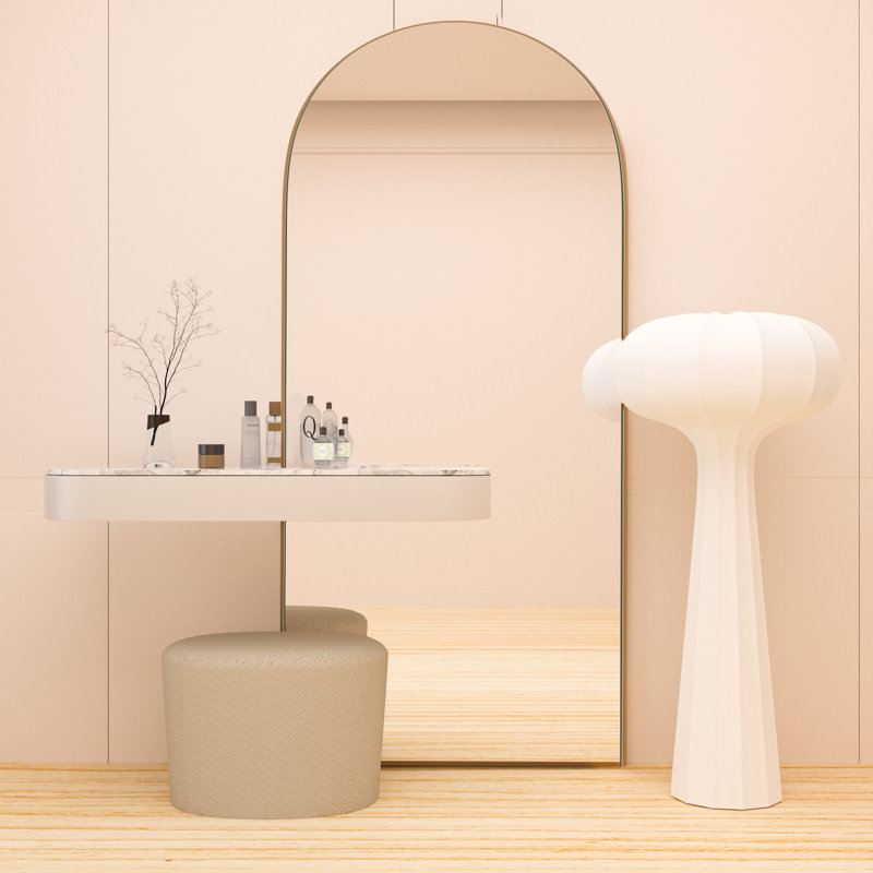 Taziyah Arch Solid Wood Floor Mirror with Stands, Gold, 71" H x 28" W